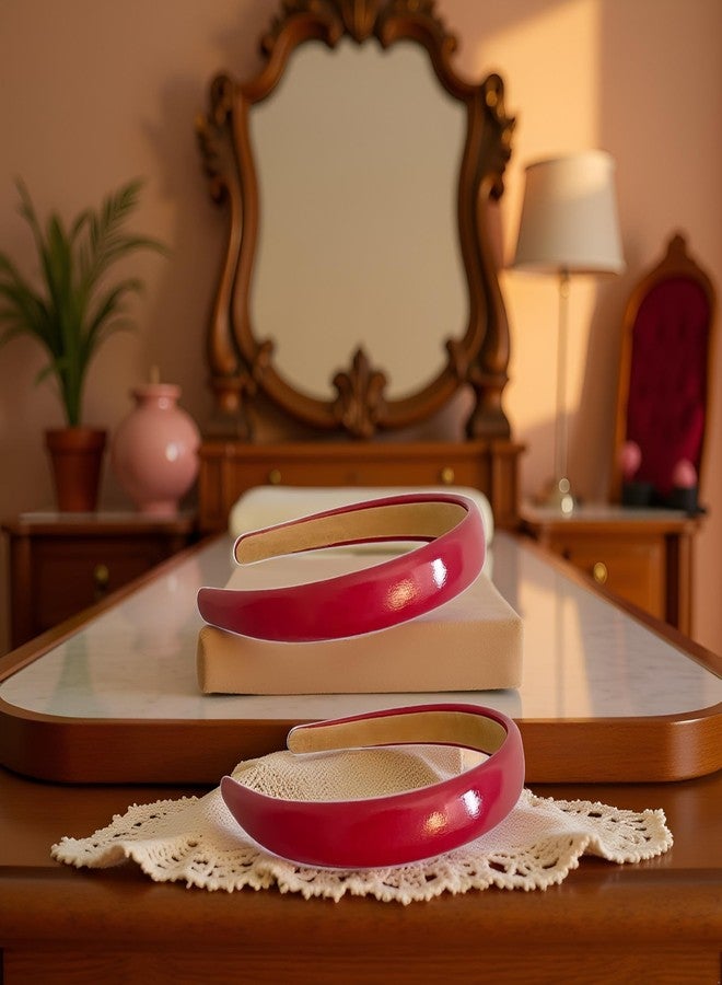 طقم ربطات شعر من الجلد الأحمر من وينتوين آب، قطعتان، بتصميم كلاسيكي لامع، عريض، إسفنجي، مانع للانزلاق، إكسسوارات شعر نسائية - Image 5